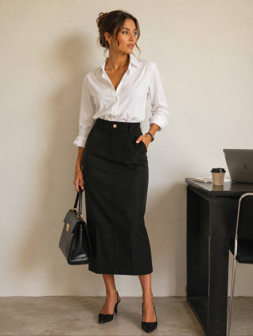 Edit by Nine Black Mid-Rise Pencil Skirt